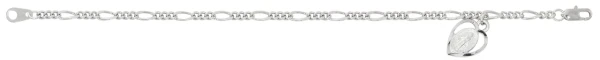 Rhodium Tone Figaro Chain Miraculous Medal Bracelet BR97
