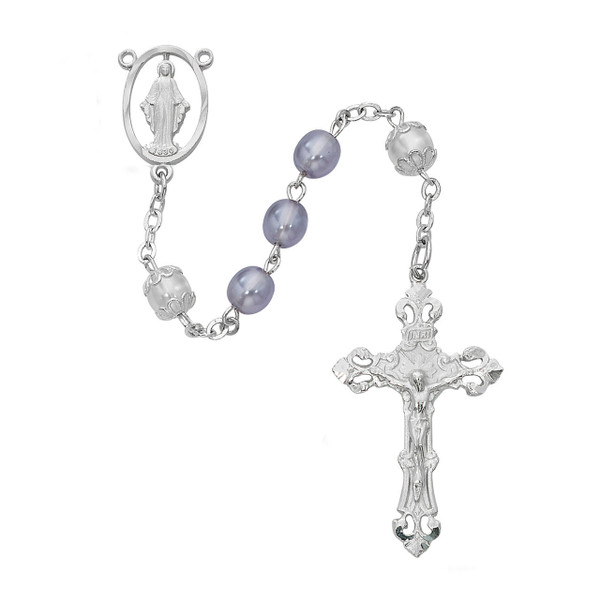 7mm Lavender Pearl Glass Rosary R751F