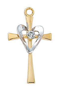 Gold over Sterling Silver Two-Tone Cross with Heart on 16-18" Chain J9117