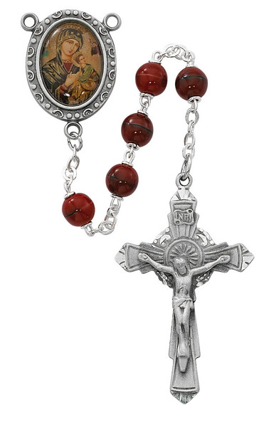 7mm Red Marble Our Lady of Perpetual Help Rosary R538DF