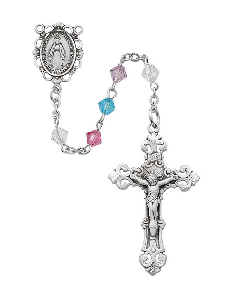 Multi-Color Swarovski Crystal Rosary with Rhodium Crucifix R548RF