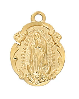 Gold over Sterling Silver Our Lady of Guadalupe Medal on 16-18" Chain J1821GU