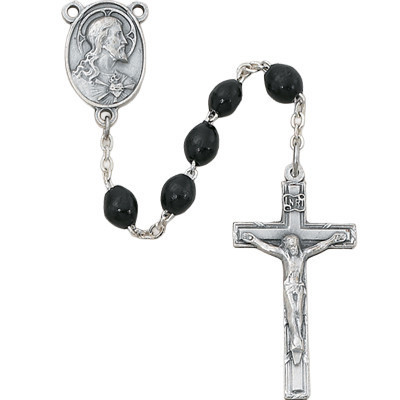 4x6mm Black Wood Rosary with Sterling Silver Crucifix and Center 942LF