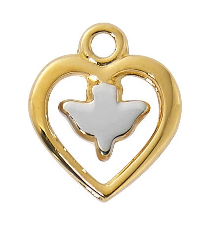 Gold over Sterling Silver Two-Tone Heart with Dove on 16-18" Chain J9296