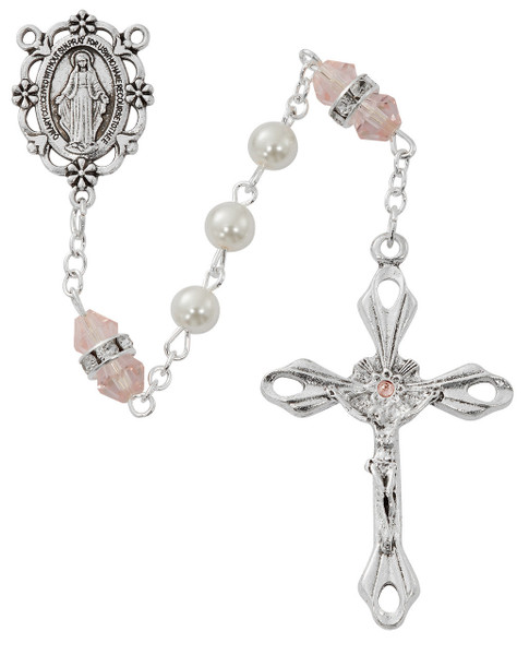 6mm Pearl Rosary with Pink Our Father Beads R917RSKF