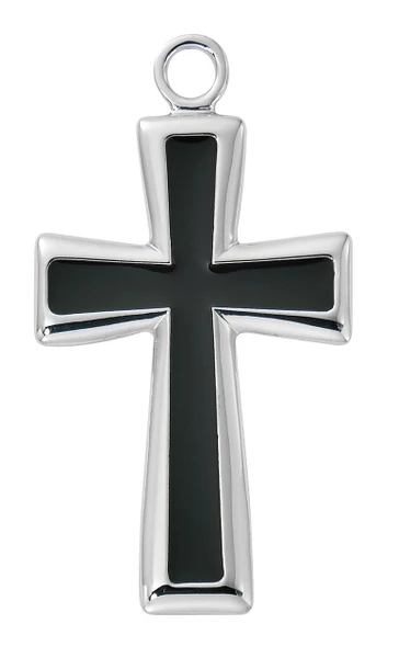 Sterling Silver Cross with Black Epoxy on 24" Chain L9260