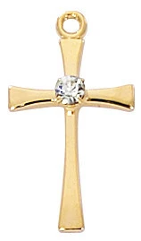 Gold over Pewter Crystal Cross on 16-18" Chain H9208