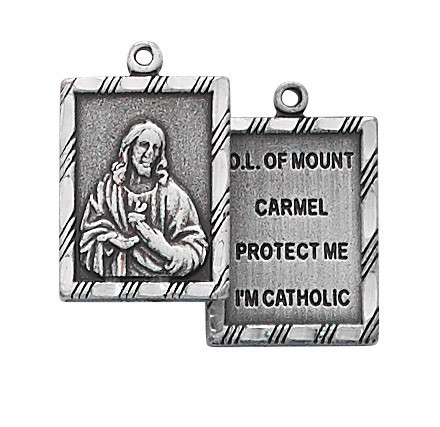 Pewter Our Lady of Mount Carmel Scapular Medal on 18" Chain D611