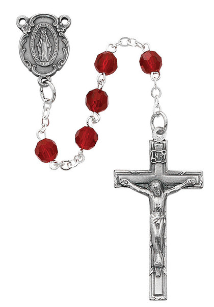 Garnet Color Tin Cut Crystal Rosary with Pewter Crucifix R616DF