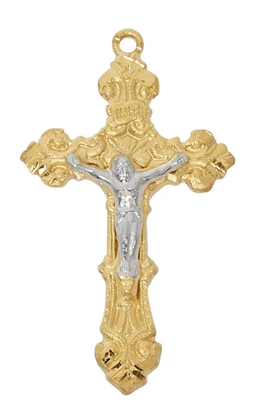 Gold over Sterling Silver Two-Tone Crucifix on 16-18" Chain JT5020