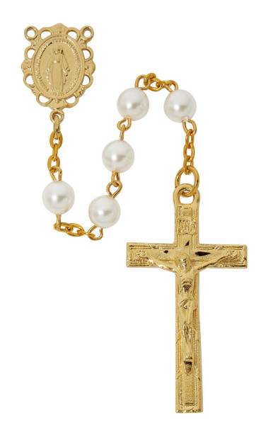 6mm Pearl Rosary with Gold Plated Crucifix R989HF