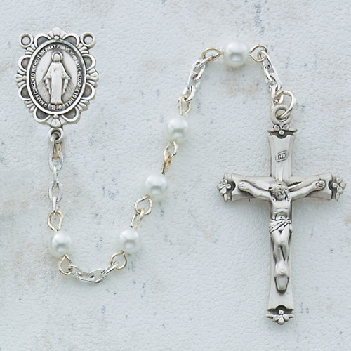 5mm White Pearl First Communion Rosary C18RW
