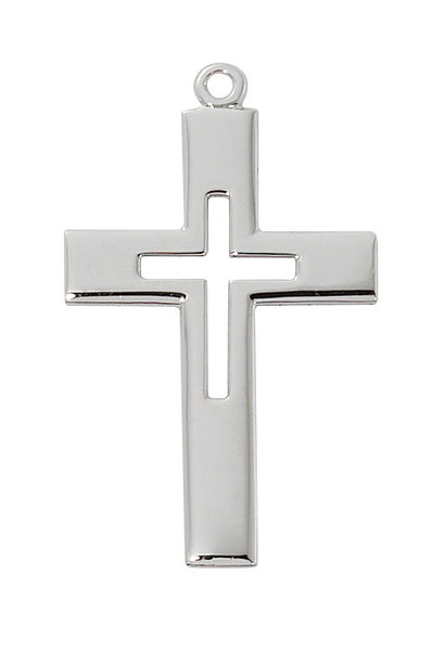 Sterling Silver Polished Cutout Cross on 24" Chain L9315