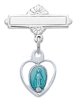 Sterling Silver Blue Miraculous Medal Baby Pin 453LT