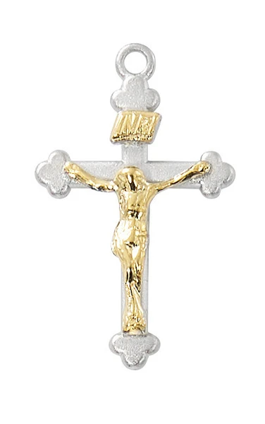 Sterling Silver Two-Tone Crucifix with Rhodium Plated Chain L9268