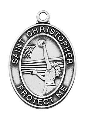 Girls Basketball Sterling Silver Medal on 18" Chain L676BK
