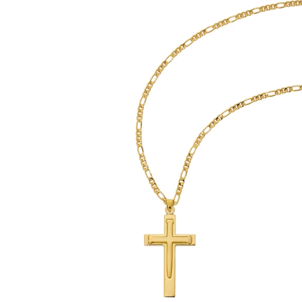 Gold over Sterling Silver Nail Cross on 24" Figaro Chain J9227FG