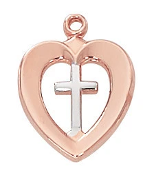 Rose Gold and Sterling Silver Heart with Cross on 18" Chain JR788