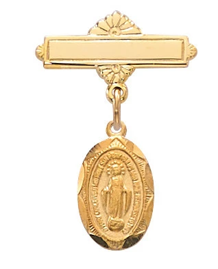 Gold over Sterling Silver Oval Miraculous Medal Baby Pin 433JT