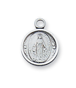 Sterling Silver Miraculous Medal with Platinum Plated Chain L107MI