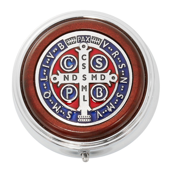 Mahogany Wood and Silver St. Benedict Keepsake Box 119-25