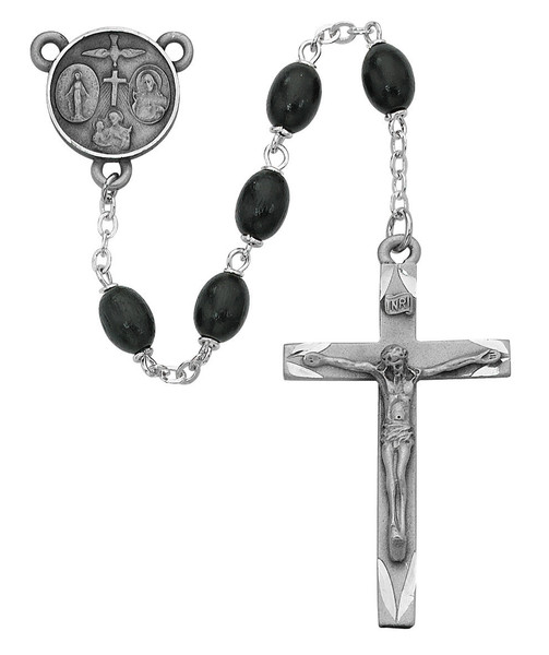 6x8mm Black Wood Oval Bead Rosary 137D-BKF