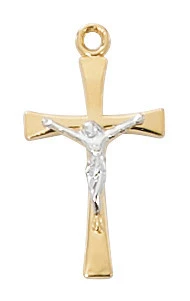 Gold over Sterling Silver Two-Tone Crucifix on 16-18" Chain J9190