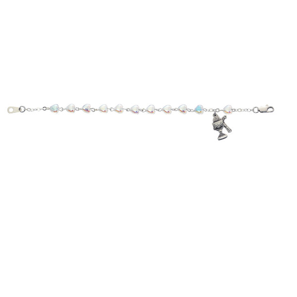 Crystal Heart First Communion Bracelet with Sterling Silver Chalice 6 1/2" BR72W