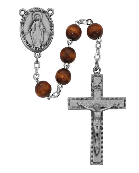 Brown Wood Bead Rosary R435F
