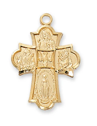 Gold over Sterling Silver 4-Way Medal on 18" Chain J1810