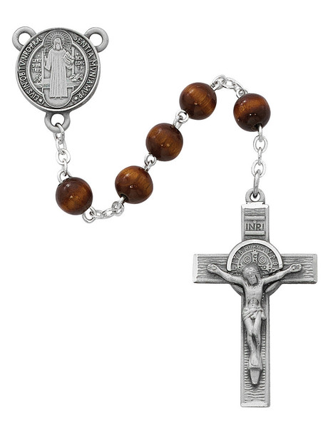 7mm Brown Wood St. Benedict Rosary R546DF