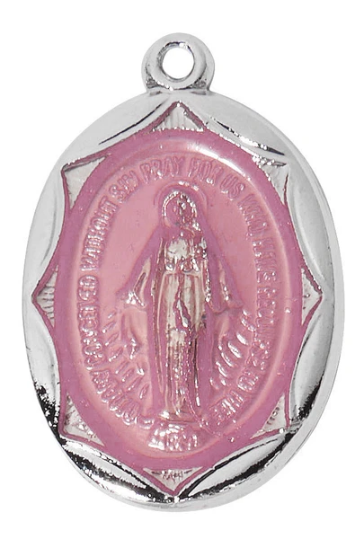 Sterling Silver Pink Miraculous Medal on 16-18" Chain L791