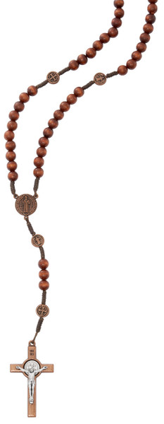 7mm Brown Wood Bead St. Benedict Rosary with Copper Crucifix P663R