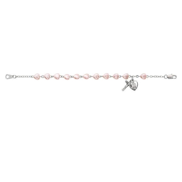 Sterling Silver 6 1/2" Pink Heart First Communion Bracelet BR173WM