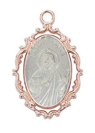 Rose Gold Border Sterling Silver St. Jude Medal on 18" Chain JR797