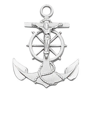 Sterling Silver Anchor Crucifix on 24" Chain L422
