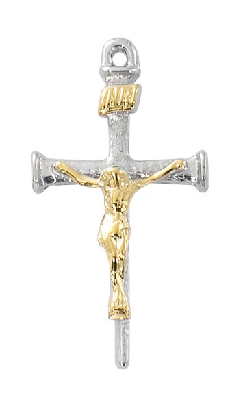 Sterling Silver Two-Tone Nail Crucifix on 18" Chain L9274