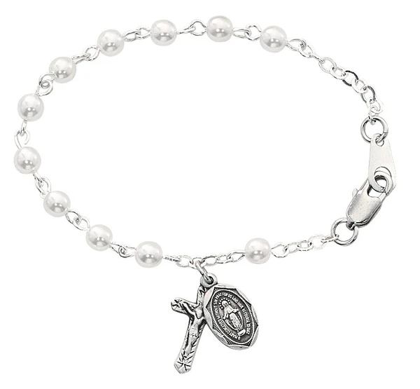 5 1/2" Pearl Baby Bracelet with Miraculous Medal BR177D