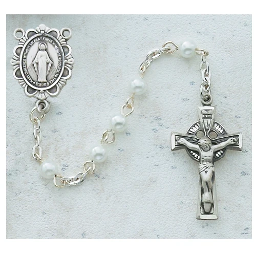 5mm Pearl Celtic First Communion Rosary C51DW