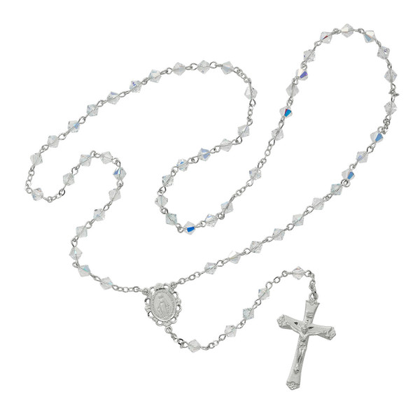 5mm Swarovski Crystal Rosary with Rhodium Crucifix R01DW