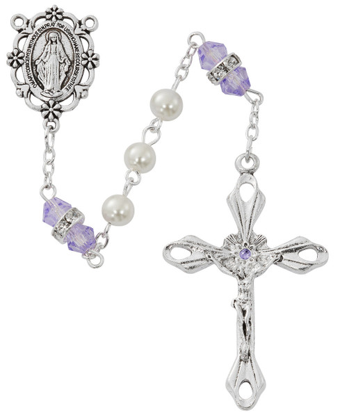 6mm Pearl Rosary with Light Amethyst-Colored Our Father Beads R917AMKF