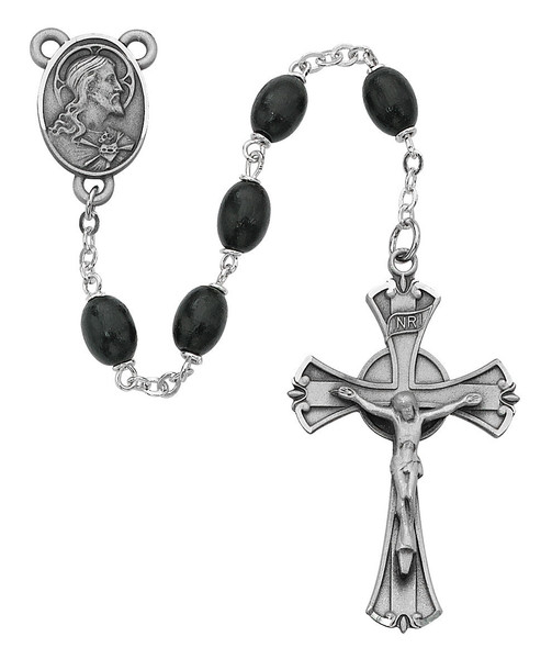 6x8mm Black Wood Bead Rosary 599DF