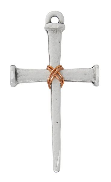Sterling Silver Two-Tone Nail Cross on 24" Chain L9297