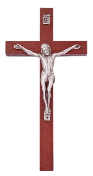 10" Cherry Wood Wall Crucifix with Silver Corpus 81-80