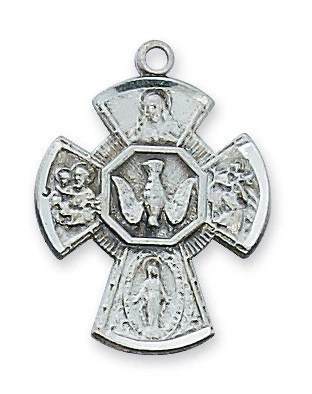 Sterling Silver Holy Spirit 4-Way Medal on 18" Chain LMG5S