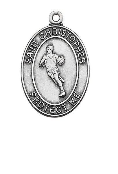 Sterling Silver Basketball Medal on 24" Chain L675BK