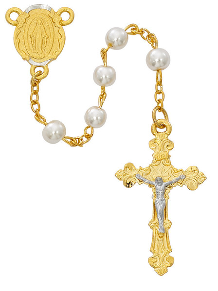 6mm Gold Plated Two-Tone Pearl Rosary R672HF