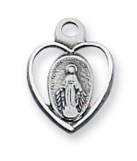 Sterling Silver Heart Baby Miraculous Medal on 13" Chain LMHXBT