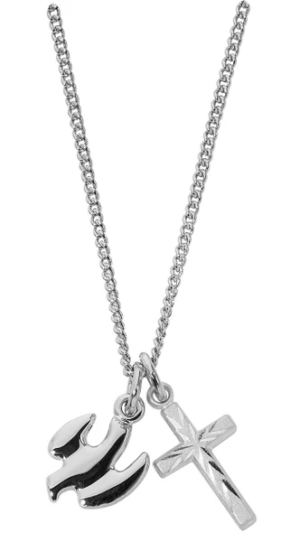 Sterling Silver Cross and Holy Spirit Pendant Set on 16-18" Chain LD110