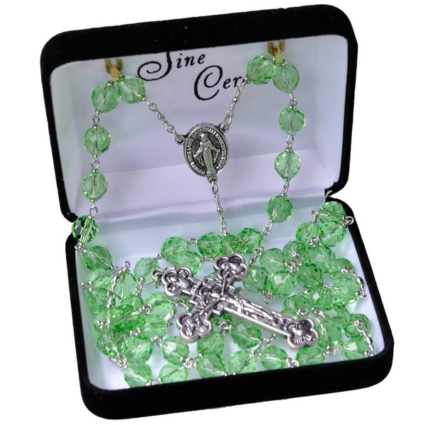 8mm Mint Crystal Rosary with Pewter Crucifix, CR528